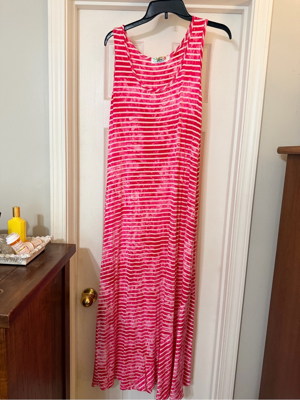 Pink Striped Sleeveless Maxi Dress